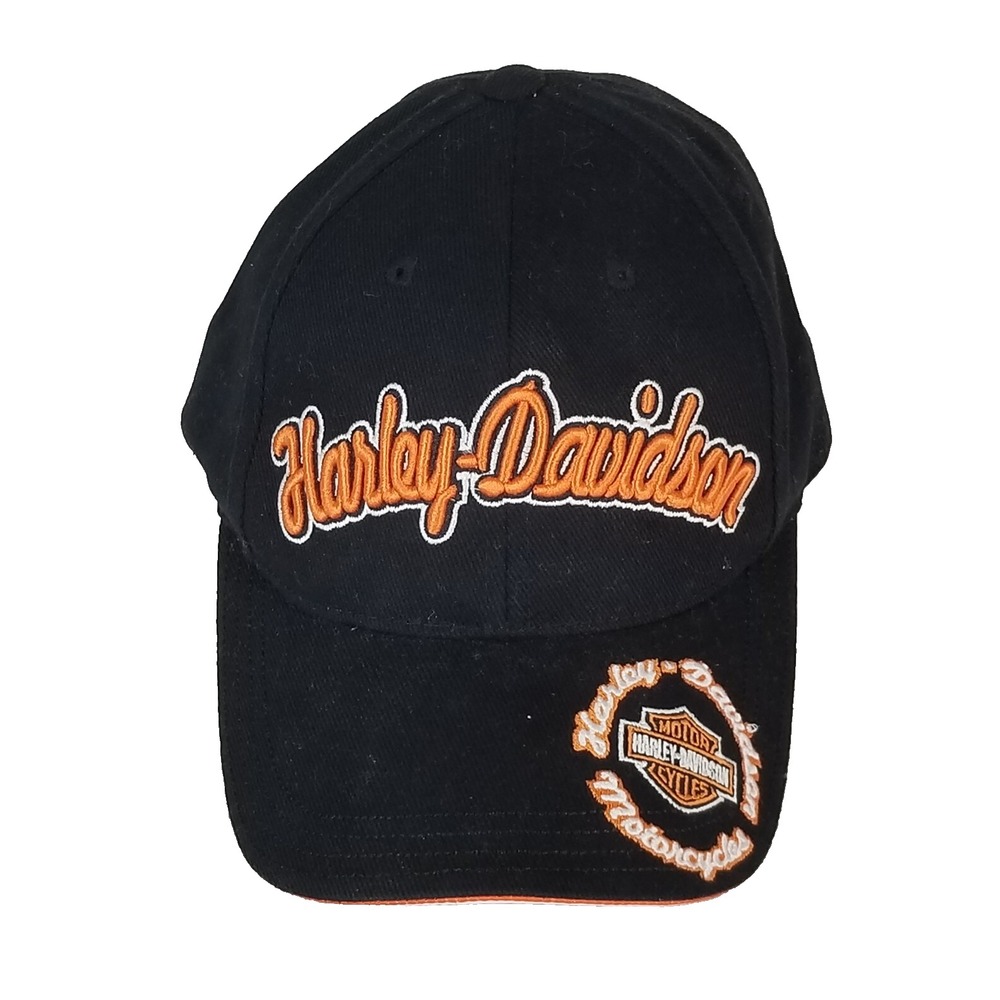 Harley-Davidson Hat Cap Black Orange Embroidered Genuine Biker Motorcycle